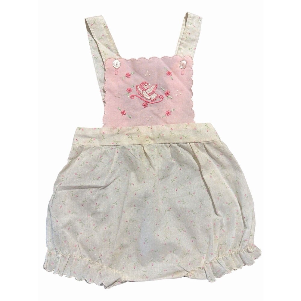 Vintage Baby Girl Cradle Togs Bubble Romper Floral Embroidery 0-6 Months Cottage